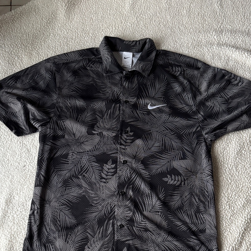 Nike Dri Fit button up tropical plants button up polo shirt